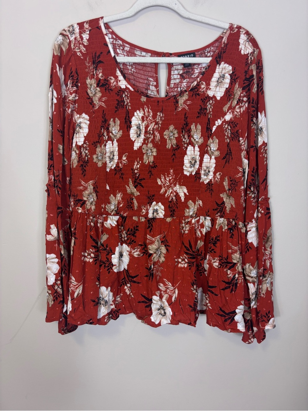 torrid Red Floral Long-Sleeve Peplum Long Sleeve Blouse Top 3X